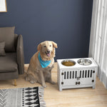 Raised Dog Bowls For Large Dogs Feeding Station W/ Stand, Storage | White