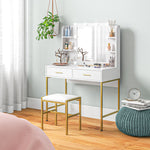 Makeup Vanity Desk Set With Lighted Mirror Stool | One Size | White