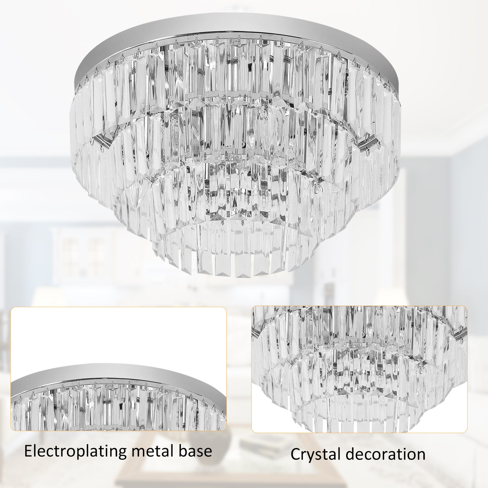 Crystal Chandelier Flush Mount Ceilings Lighting Fixture