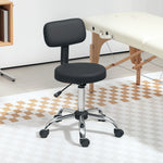 Rolling Stool With Backrest, Wheels Faux Leather Salon Chair | Black