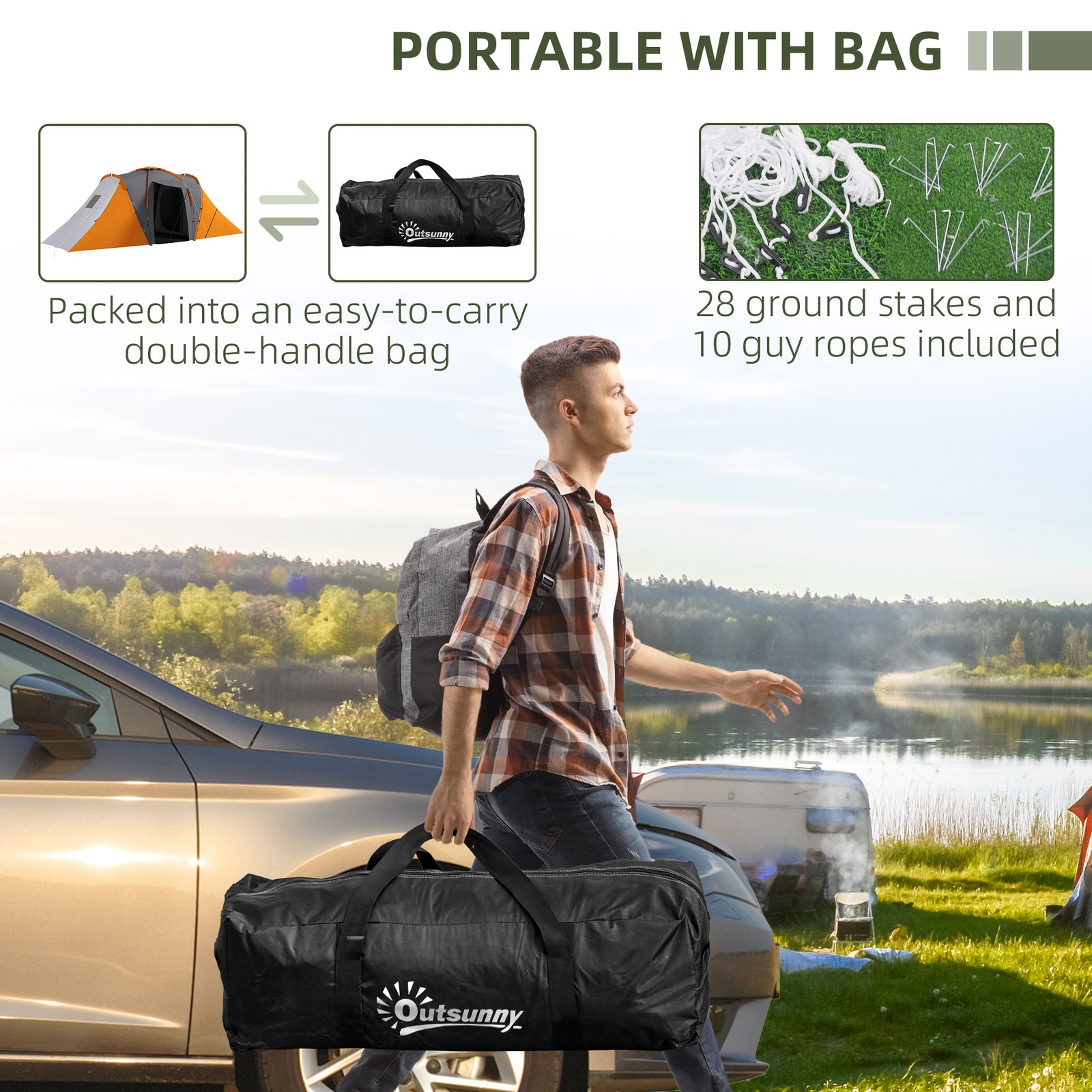 4-6 Man Large Camping Tent With 2 Bedroom And Living Area | Multi Colour
