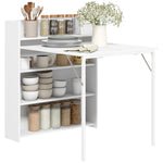 Folding Dining Table, Kitchen Table With Shelves | White