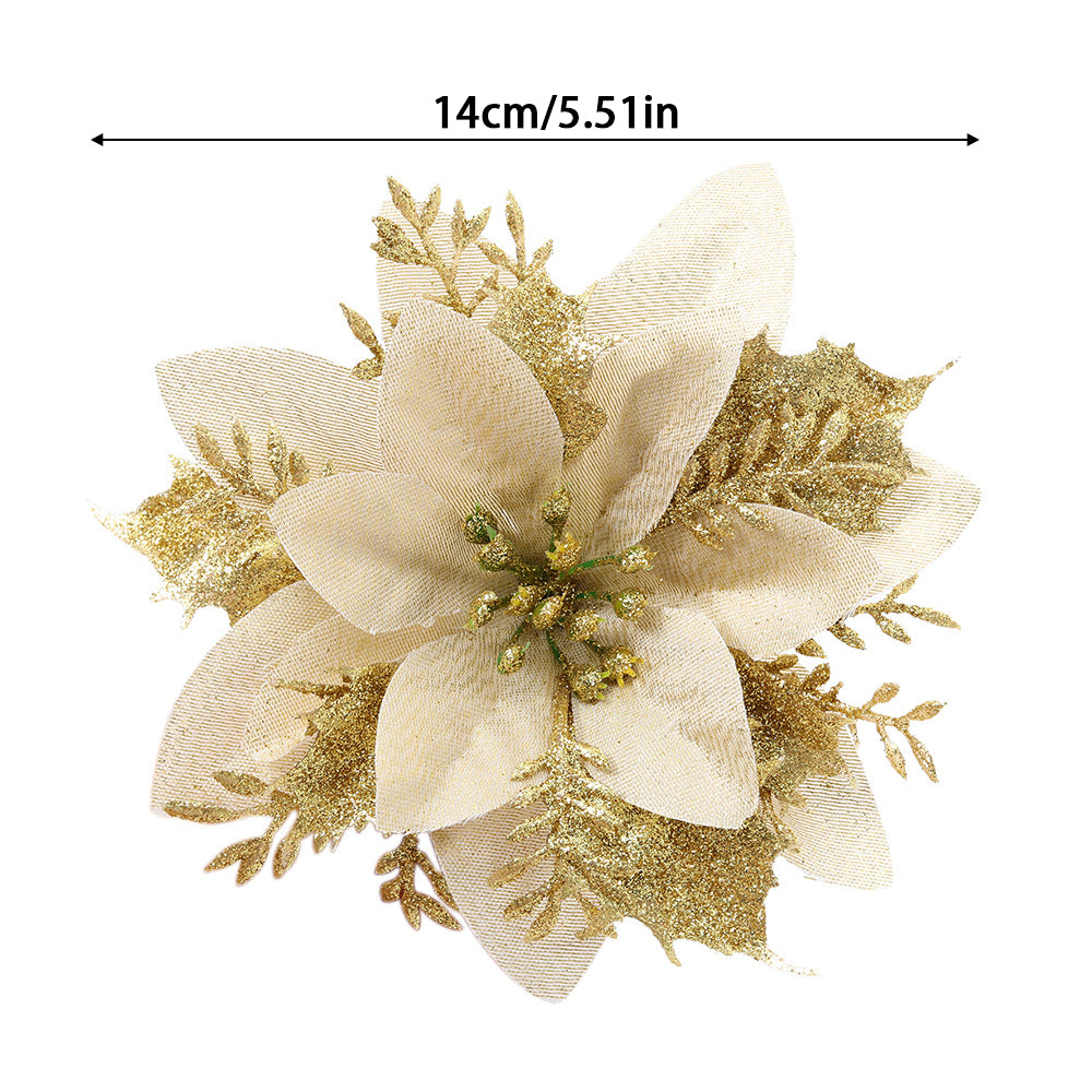 24 Pieces Artificial Christmas Tree Flowers Xmas Festive Poinsettia Flowers Ornament Set | Gold