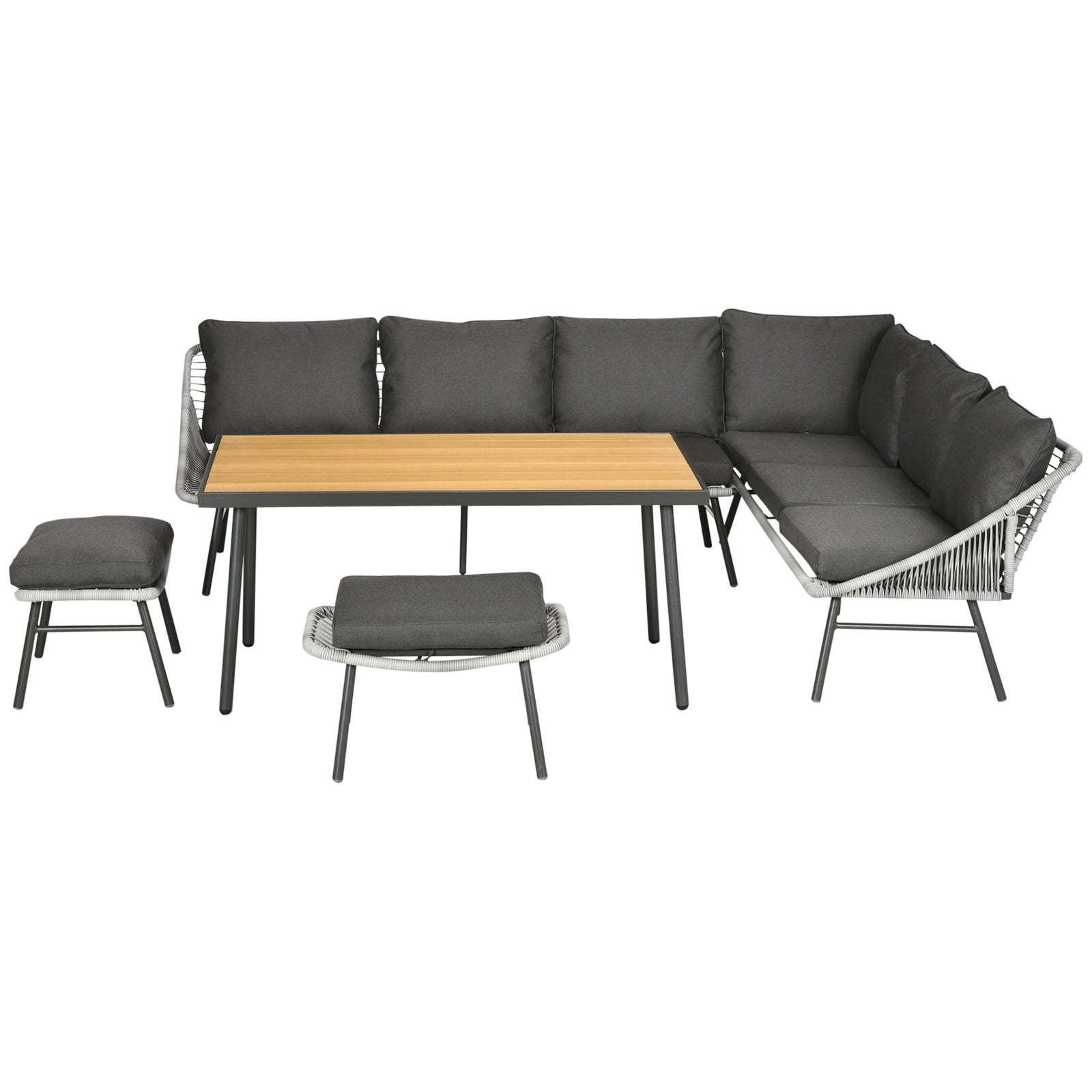 6 Seater Rattan Set W/ Sofa, Footstool, Table, Cushions
