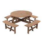 8 Seater Round Wood Picnic Table And Bench Set