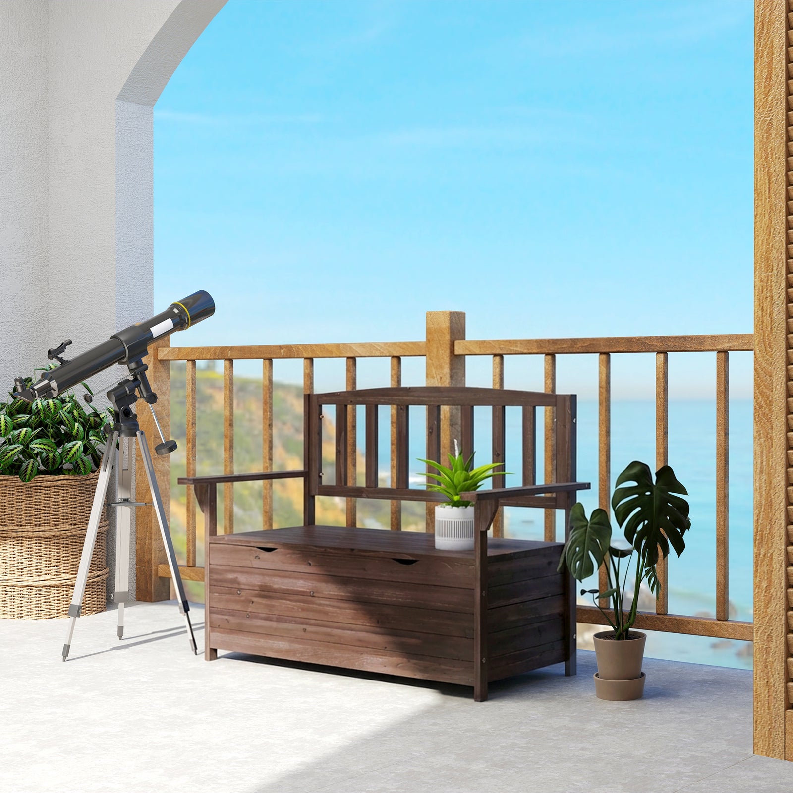 Outdoor 2 Seater Garden Bench, Garden Storage Bench With Backrest | Brown