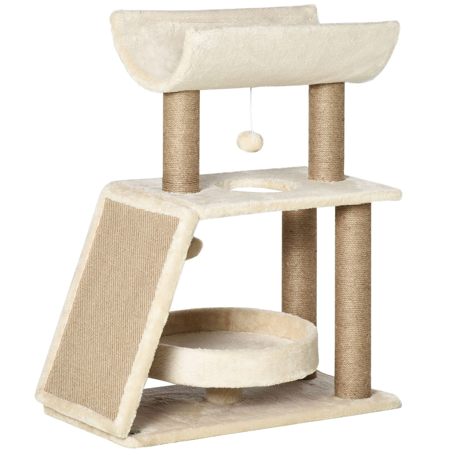 Cat Tree Kitten Tower W/ Scratching Post, Pad, Bed, Perch, Ball | Brown