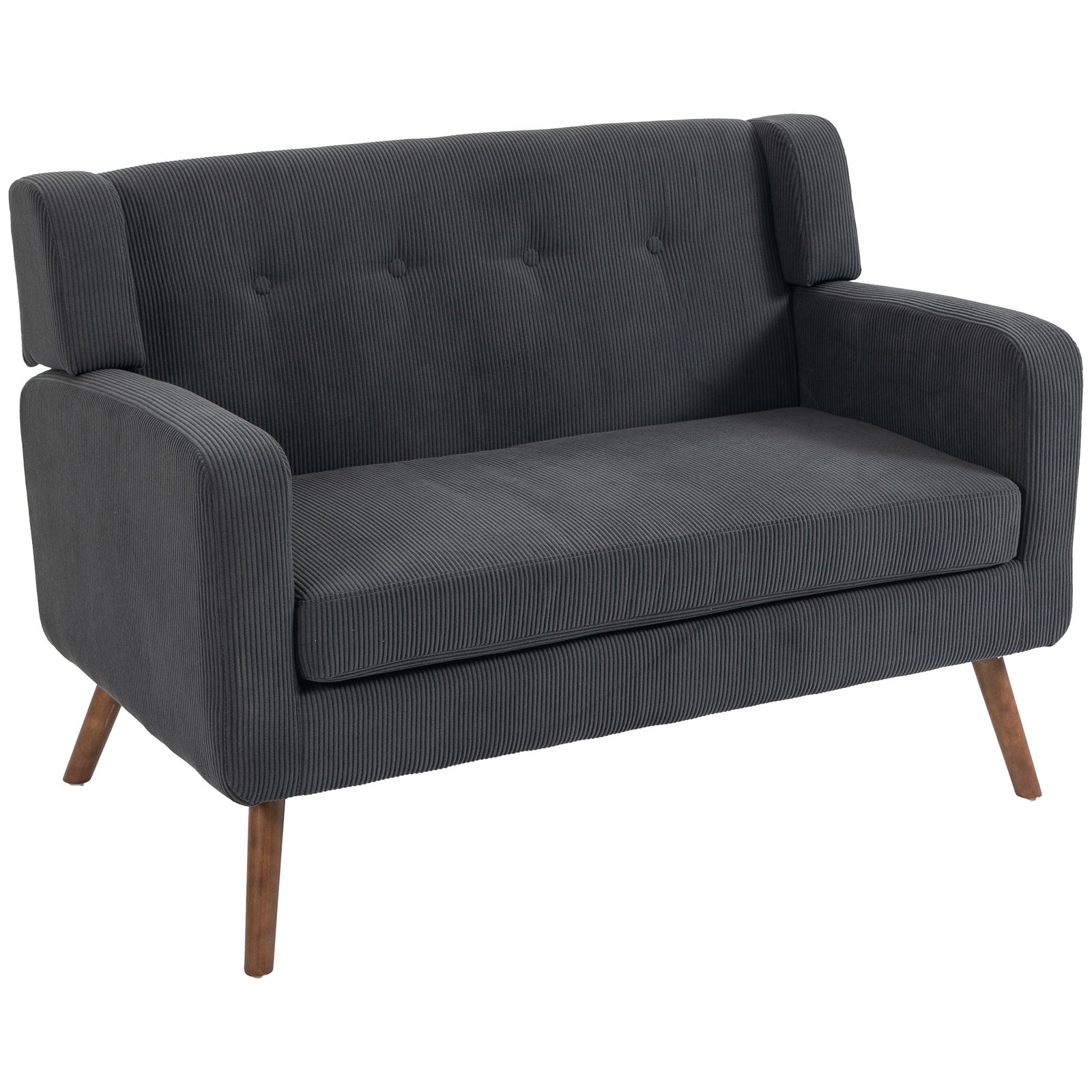 2 Seater Sofa, 118 Cm Corduroy Small Loveseat Sofa | Dark Grey