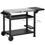 Outdoor Grill Cart, Foldable Table, 2 Wheels | Black