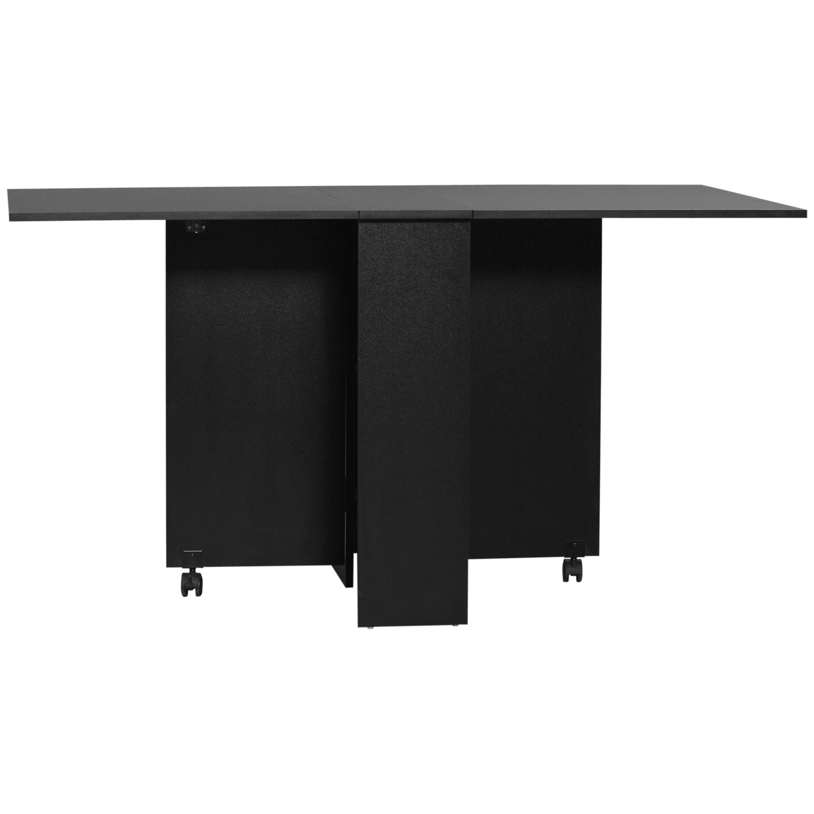 Mobile Drop Leaf Dining Table Folding Desk W/ Wheels Shelves | Black