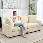212 Cm Upholstered Jumbo Cord Sofa Couch With Spring Cushion | White