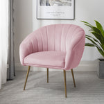 Helena 74cm Wide Shell Back Velvet Fabric Accent Chair With Brass Coloured Steel Legs | Pink