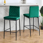 Set Of 2 Modern Velvet Upholstered Bar Stools With Diamond-quilted Backrest & Metal Legs