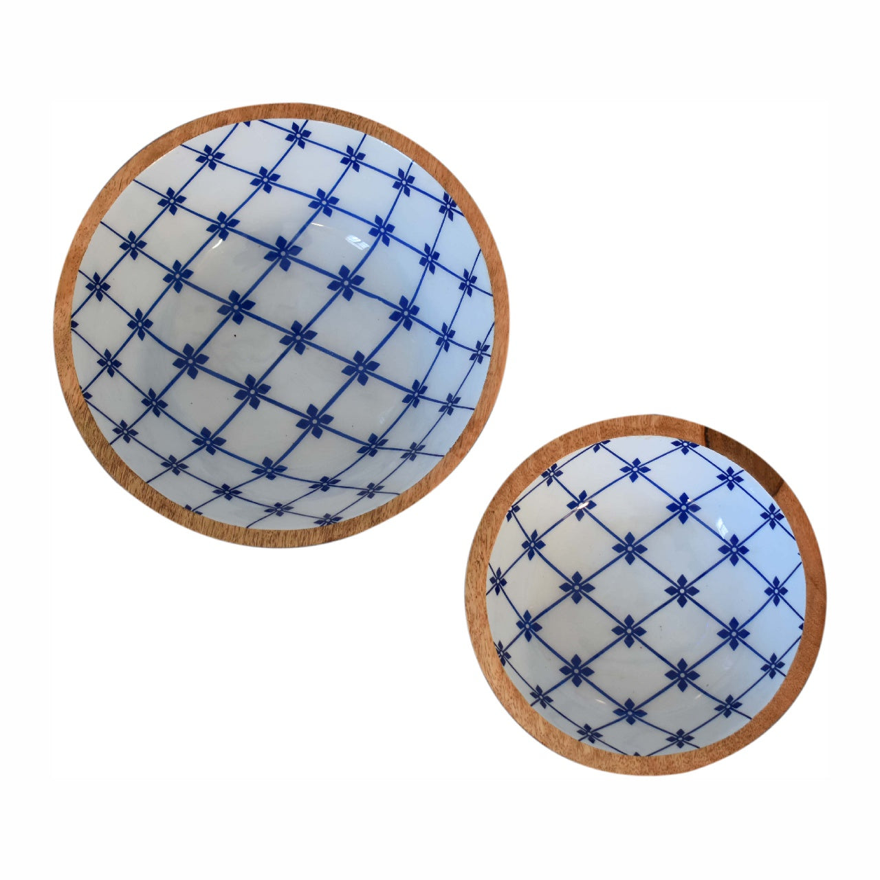 Solid Wood Blue And White Bowl Set Of 2