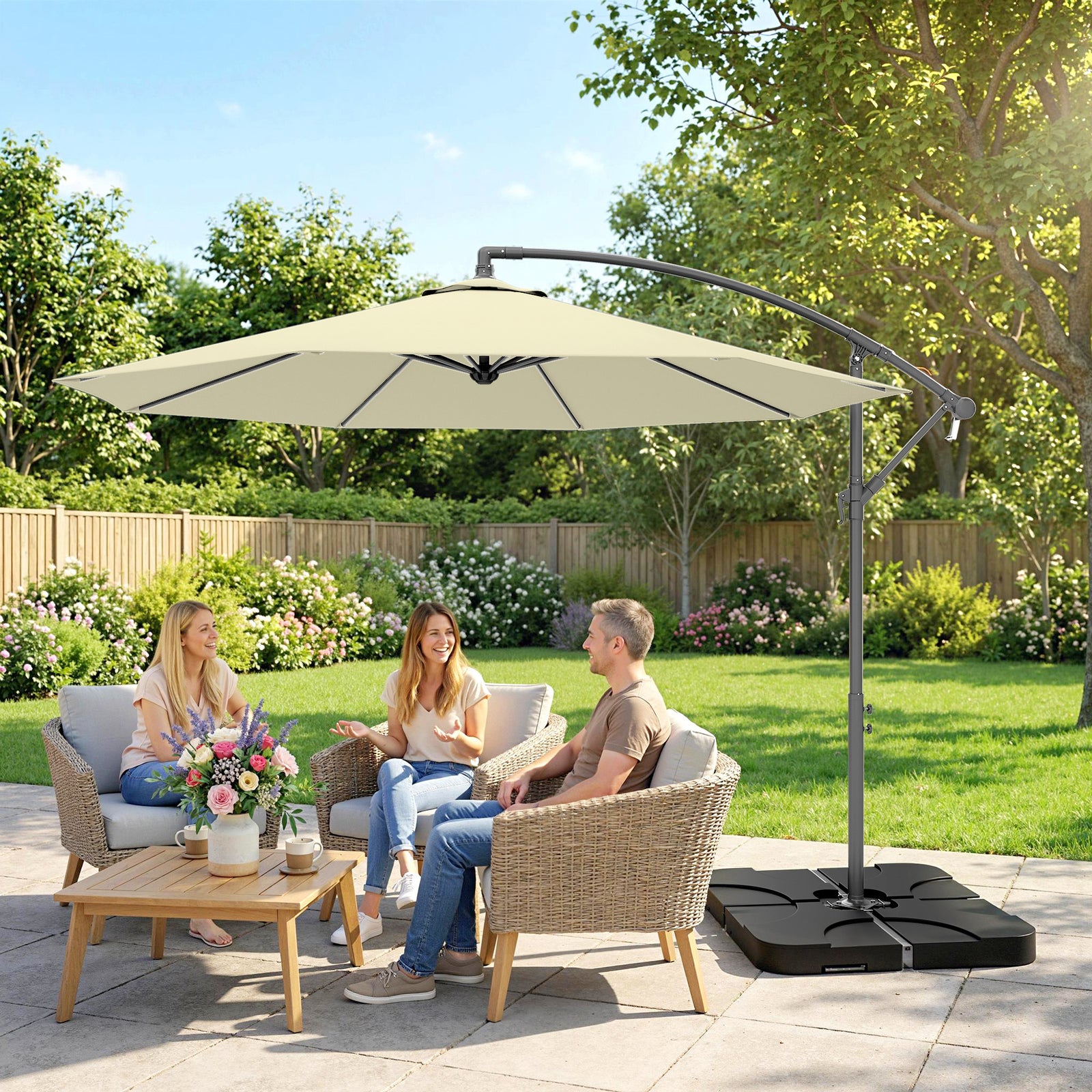 3(m) Banana Parasol Cantilever Umbrella Garden W/ Base Weights | Brown