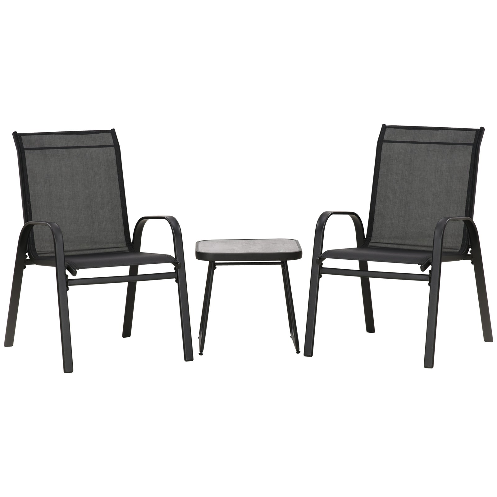 3pcs Bistro Set With Breathable Mesh Fabric And Psc Board | Black