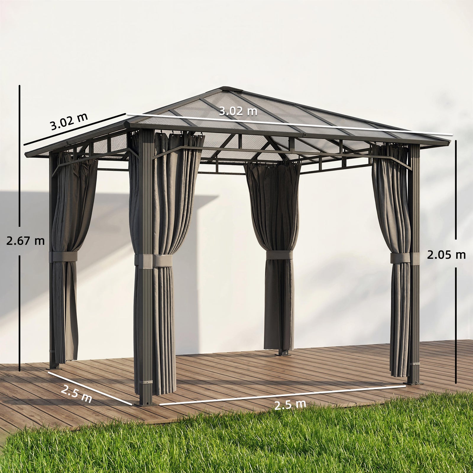 3 X 3 M Hardtop Gazebo With Pc Roof, Aluminium Garden Gazebo | Tan