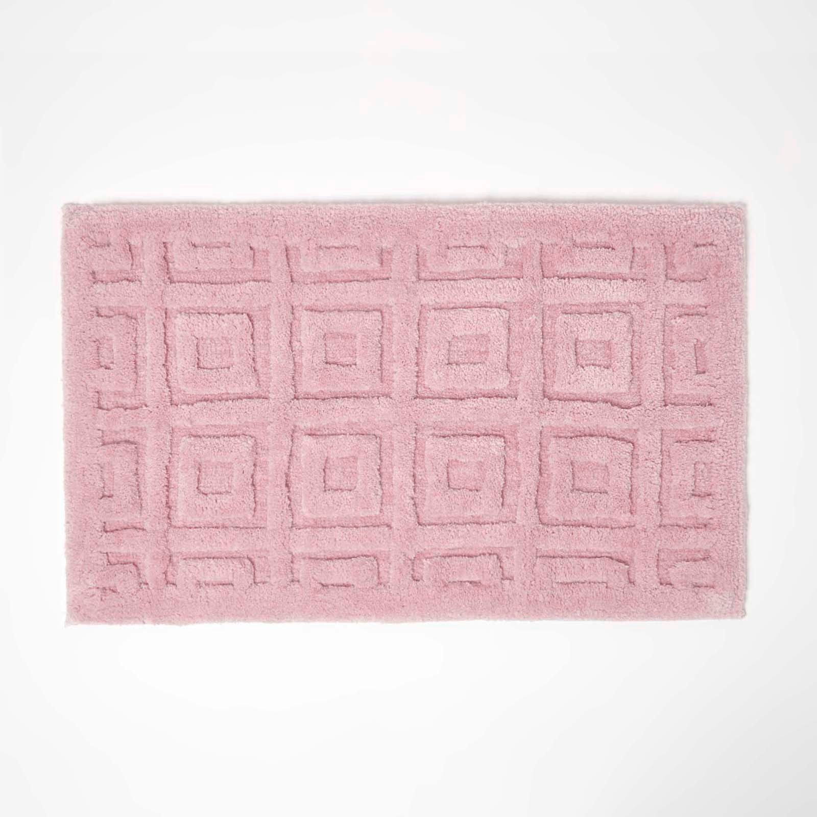 Tufted Cotton Blend Tile Design Bath Mat | 50 x 80cm | Blush Pink