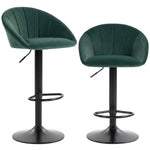 Bar Stools Set Of 2 Velvet Adjustable Swivel | Dark Green