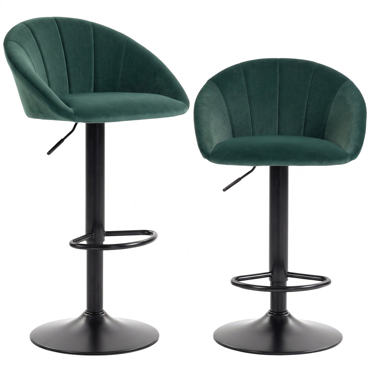 Bar Stools Set Of 2 Velvet Adjustable Swivel | Dark Green