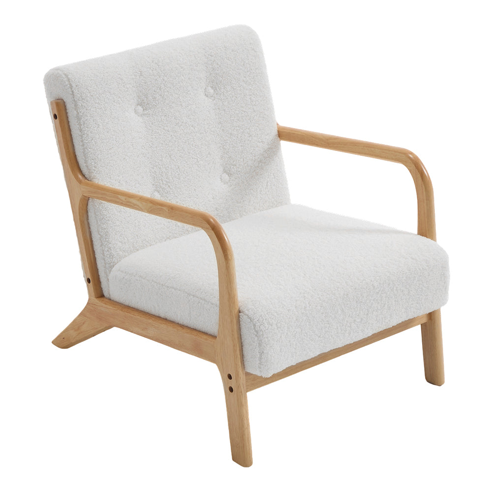 White Teddy Fleece Lounge Chair With Solid Wood Frame – Cozy Accent Chair With 28d Sponge Cushion