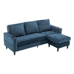 Chenille Upholstered L-shaped 3-seater Sectional Sofa With Ottoman | Blue