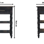 Heritage Turned-leg Side Table,1 Drawer, 2 Open Shelves, Dark brown