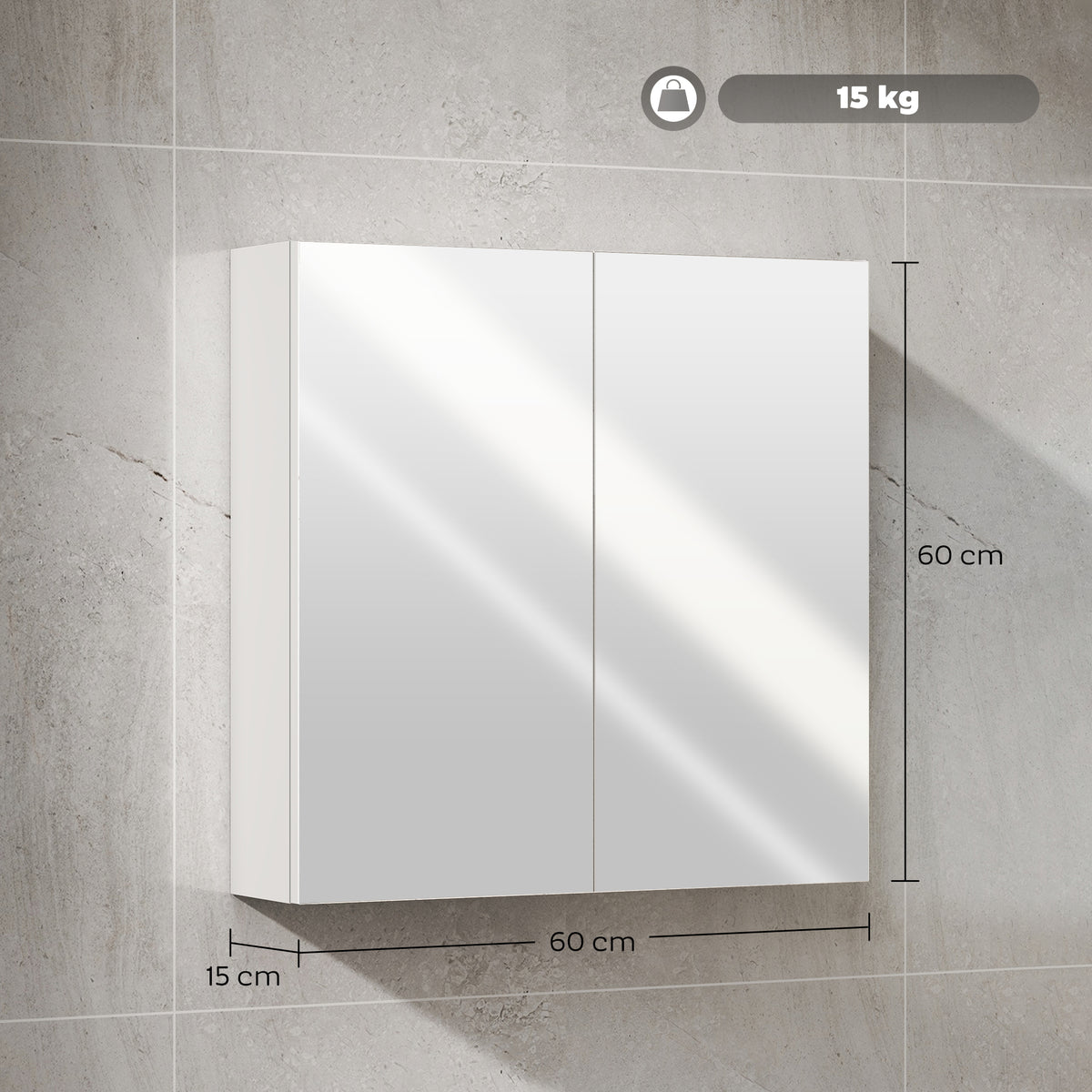 HOMCOM Bathroom Mirror Cabinet Wall Mounted, 60 X 15 X 60 Cm, White