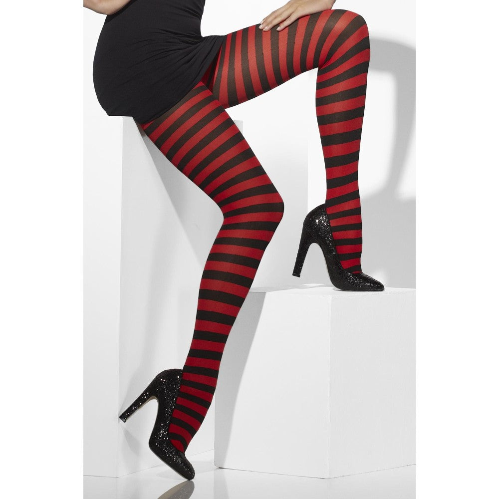 Opaque Tights, Red & Black, Striped