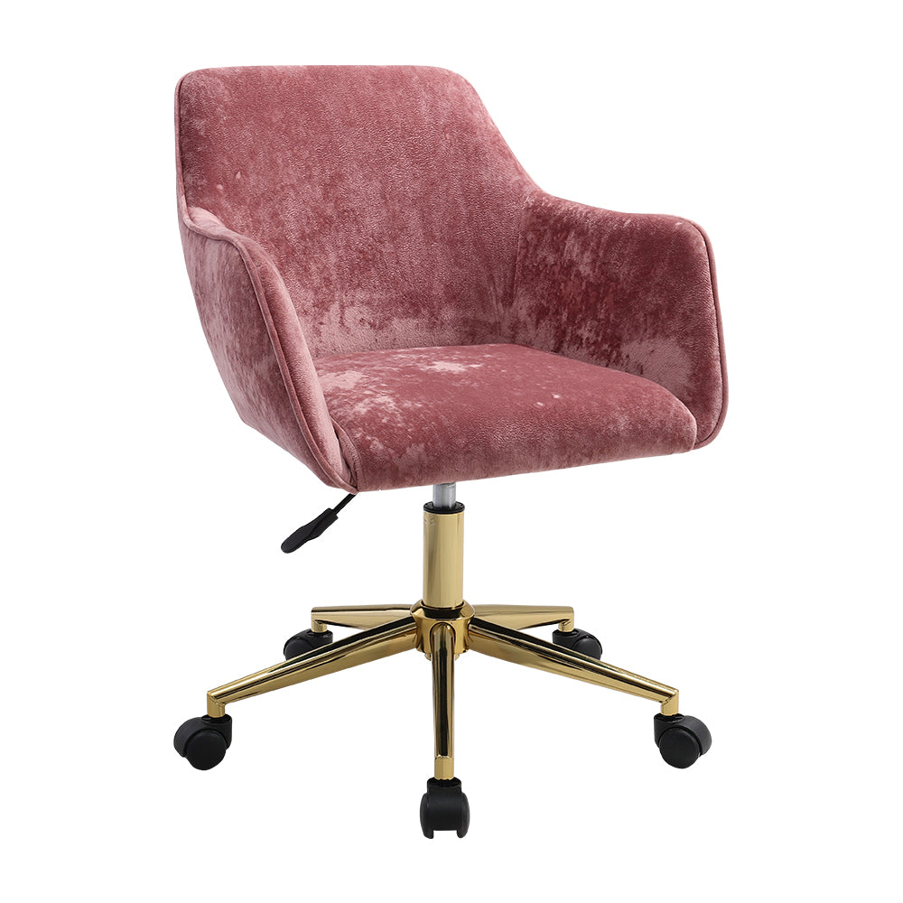 Velvet Upholstered Home Office Swivel Task Chair With Gold Base