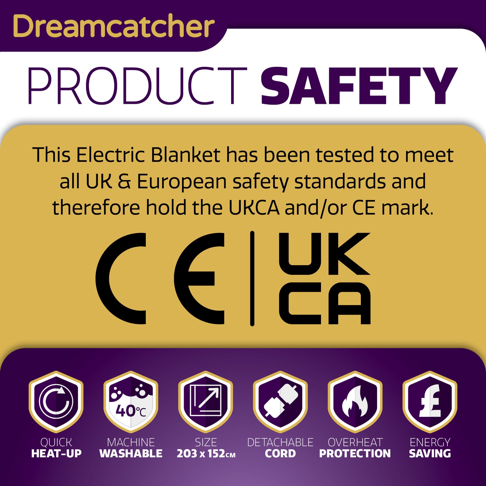 Electric Blanket Heated Fully Fitted Underblanket 3 Heat Settings, Machine Washable | King | White