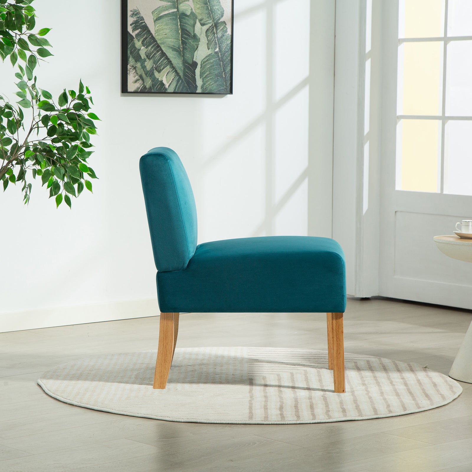 Corina Velvet Fabric Armless Accent Chair | Teal