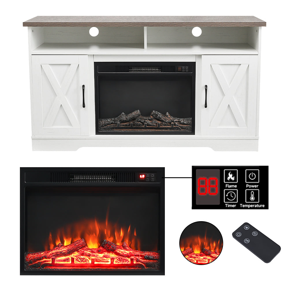 Electric Fireplace Suite, Black Fire With White Tv Stand Surround, Timer & Remote Control