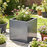 Zinc Galvanized Steel Planter Box With Drainage Hole –square Raised Planter Box Outdoor Balcony Garden Trough Pot | Small | Light Grey