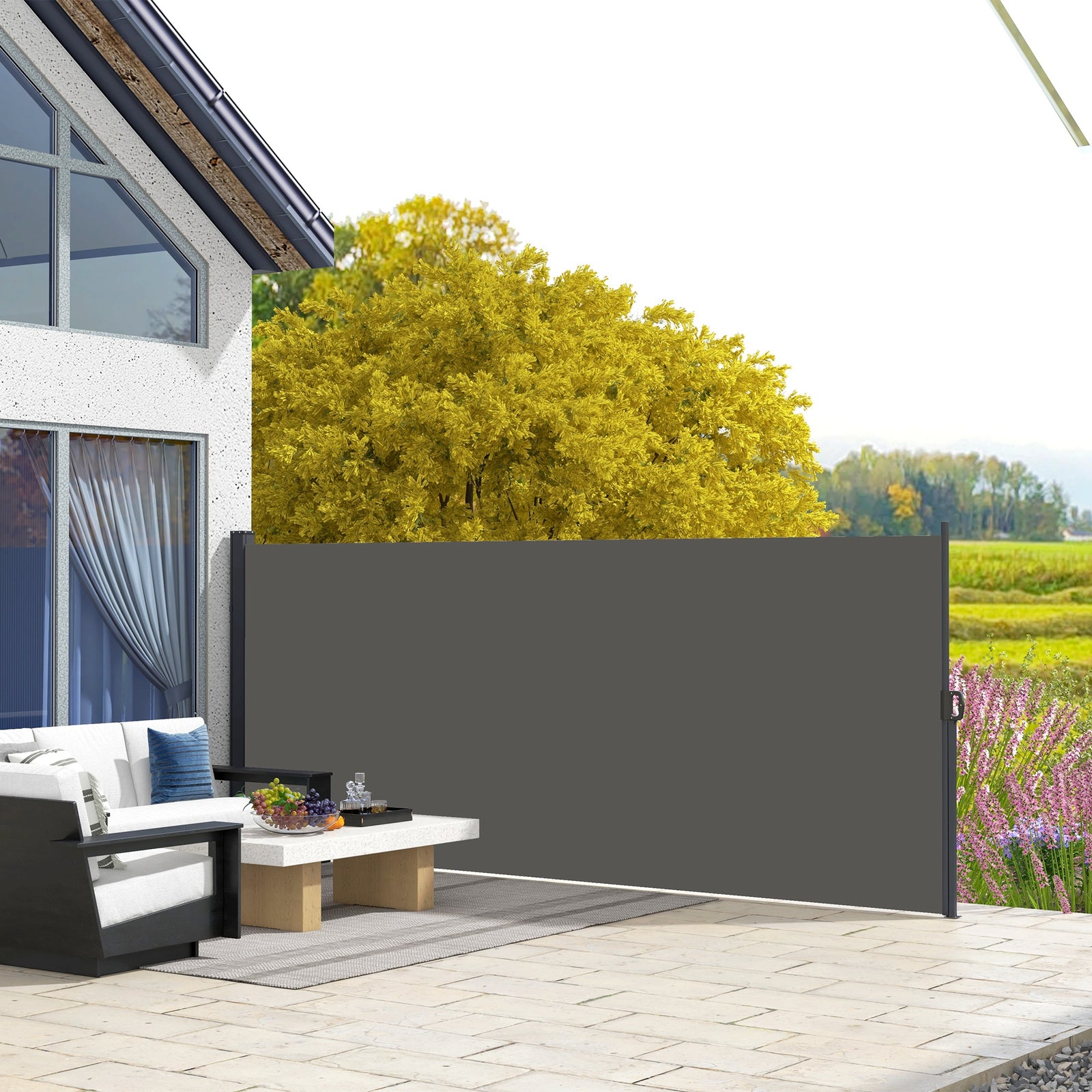 Retractable Side Awning, Garden Divider | Large | Dark Gray