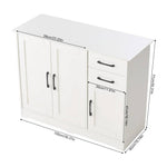 Modern White Sideboard With Black Handles, 2 Drawers & 2 Cabinets, Adjustable Shelves