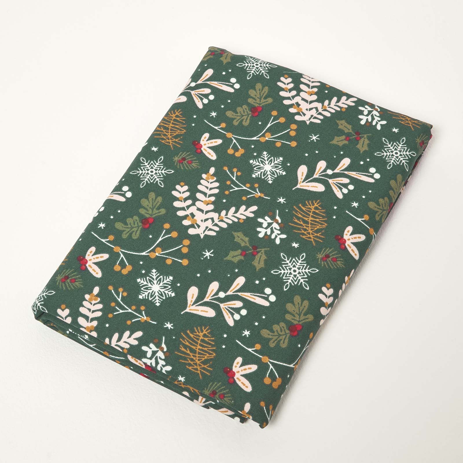 Festive Forest 100% Cotton Round Green Christmas Tablecloth 178 Cm