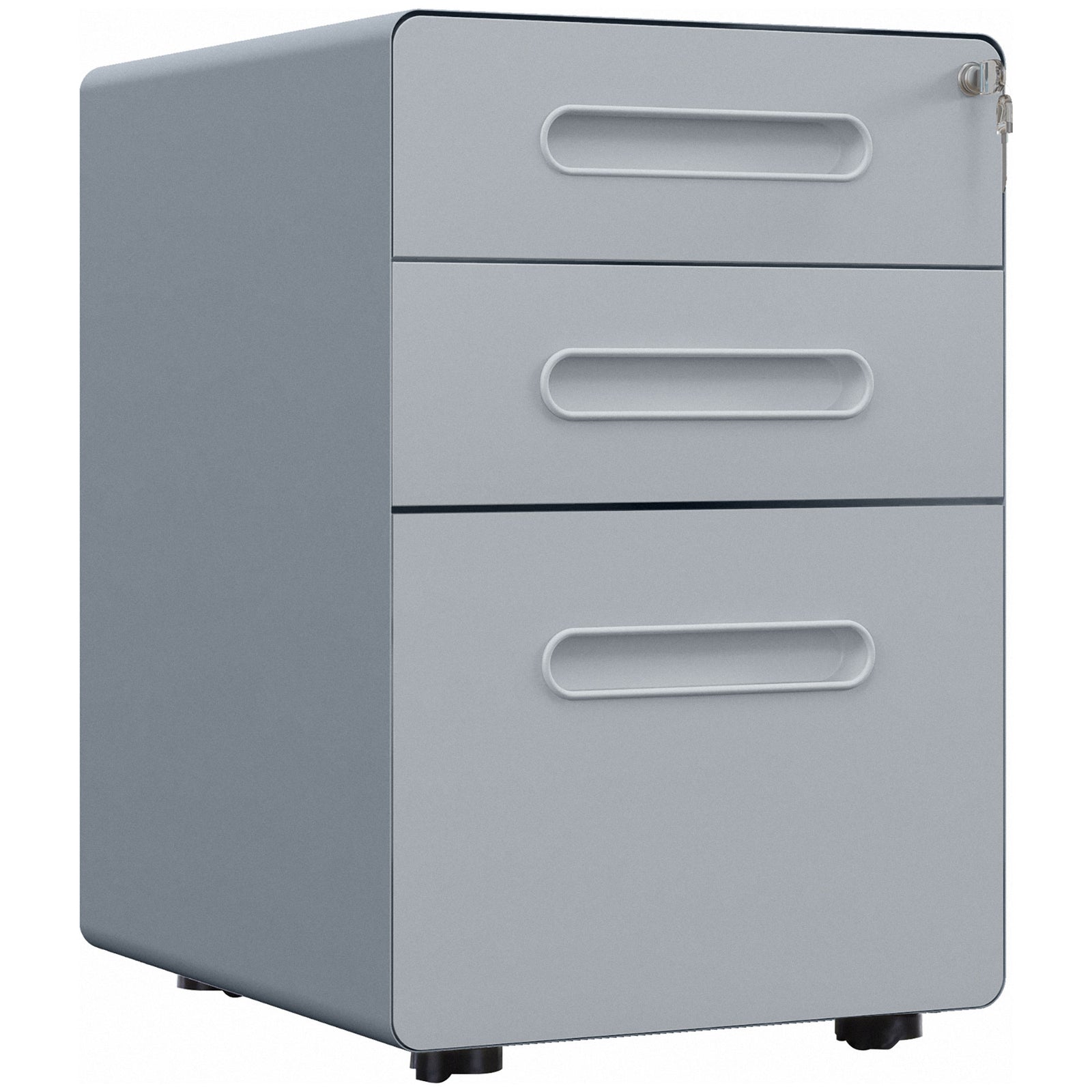3 Drawer Modern Steel Filing Cabinet With 4 Wheels | One Size | Gray
