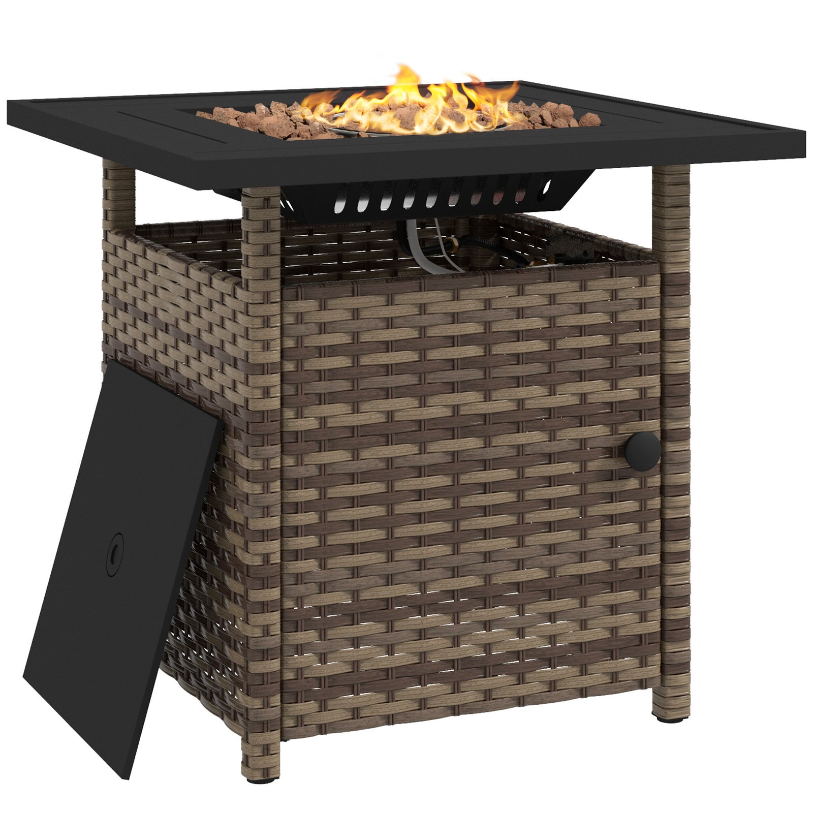 72.7cm Pe Rattan Fire Pit Table For Garden With Rain Cover | Brown