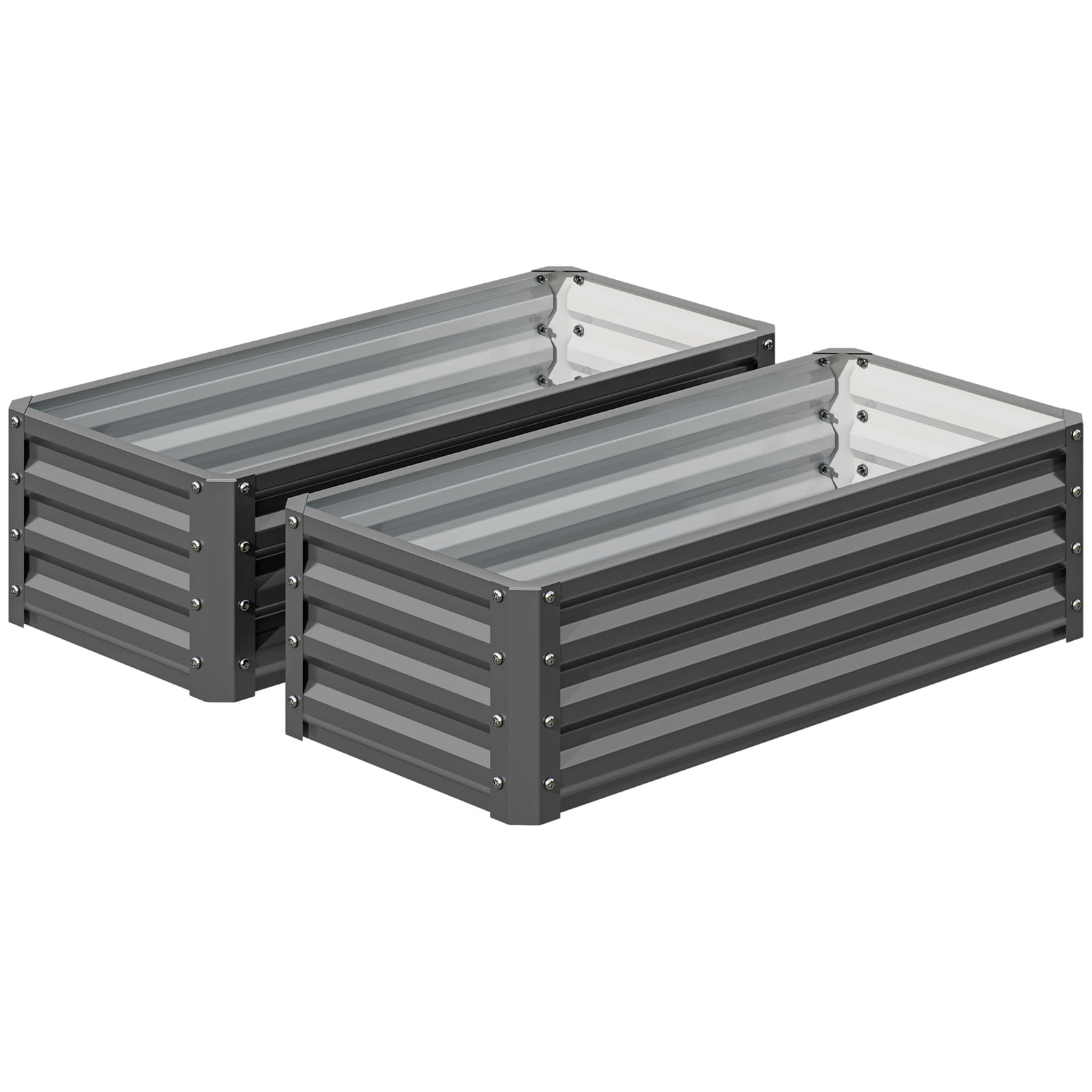 Set Of 2 Raised Garden Bed Galvanised Planter Box | Light Grey