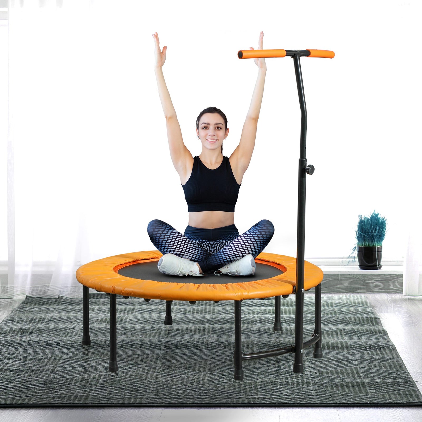 40" Fitness Trampoline W/ Adjustable Handle, Supports 100kg