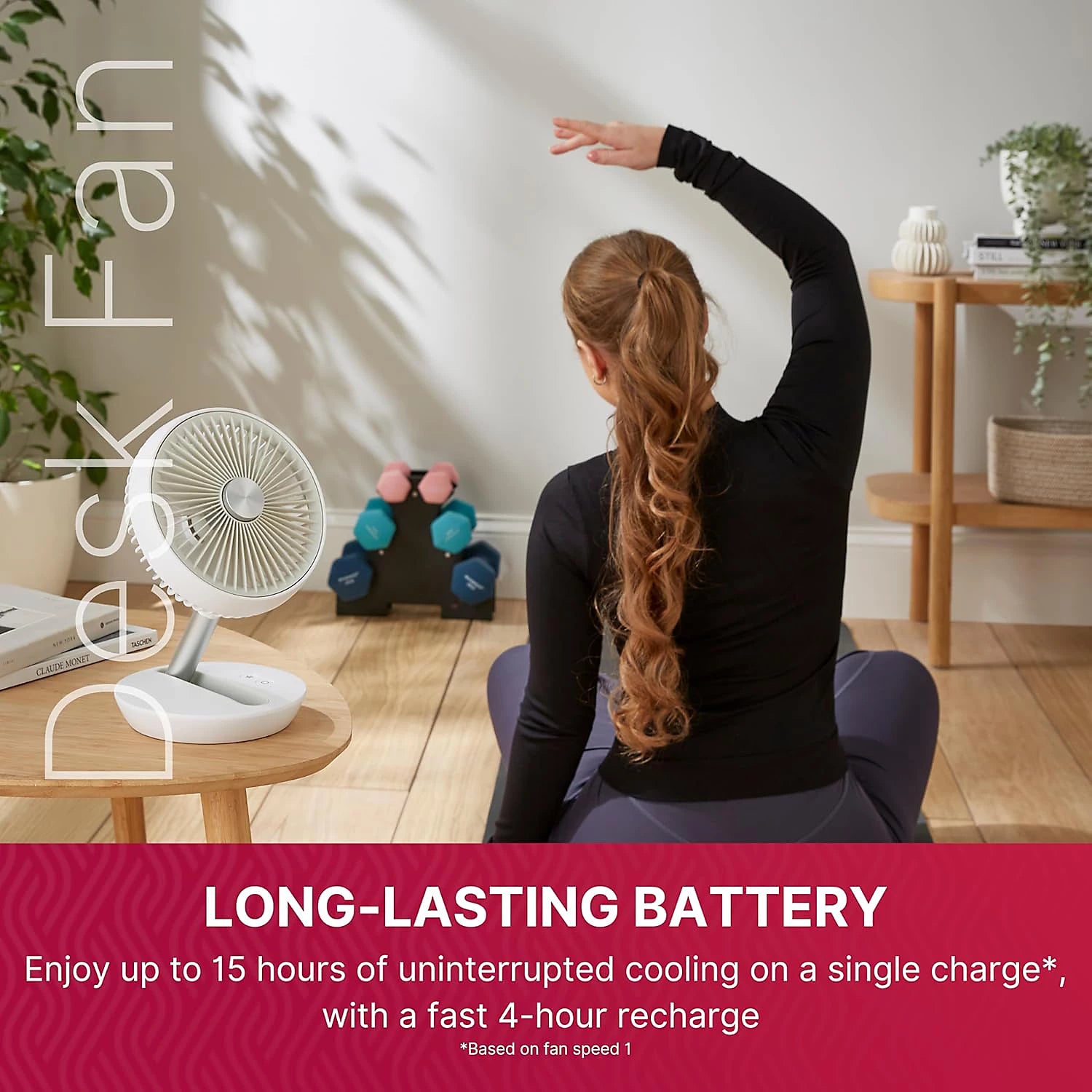 Rechargeable Desk Fan, Cordless Portable Quiet Fan, USB-C