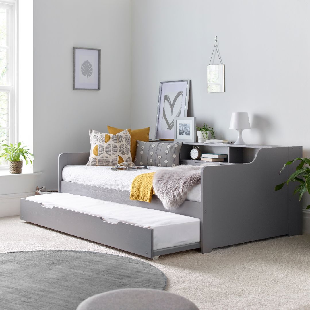Tyler Guest Bed And Trundle With Orthopaedic Mattresses | Single | Grey