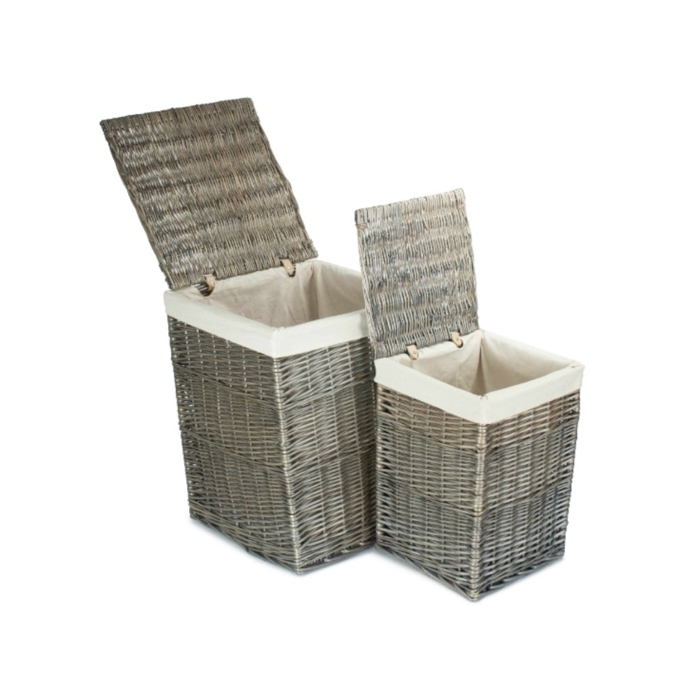 Antique Wash Wicker Square Laundry Basket With White Lining | Small | White