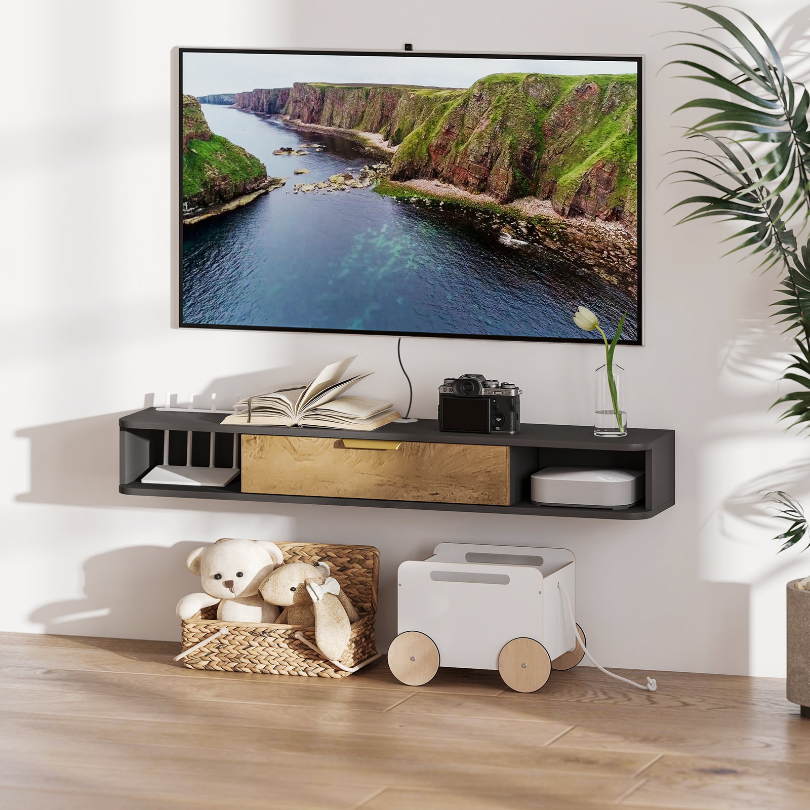 HOMCOM 120 Cm Floating Tv Unit With Storage Entertainment Media Console Grey