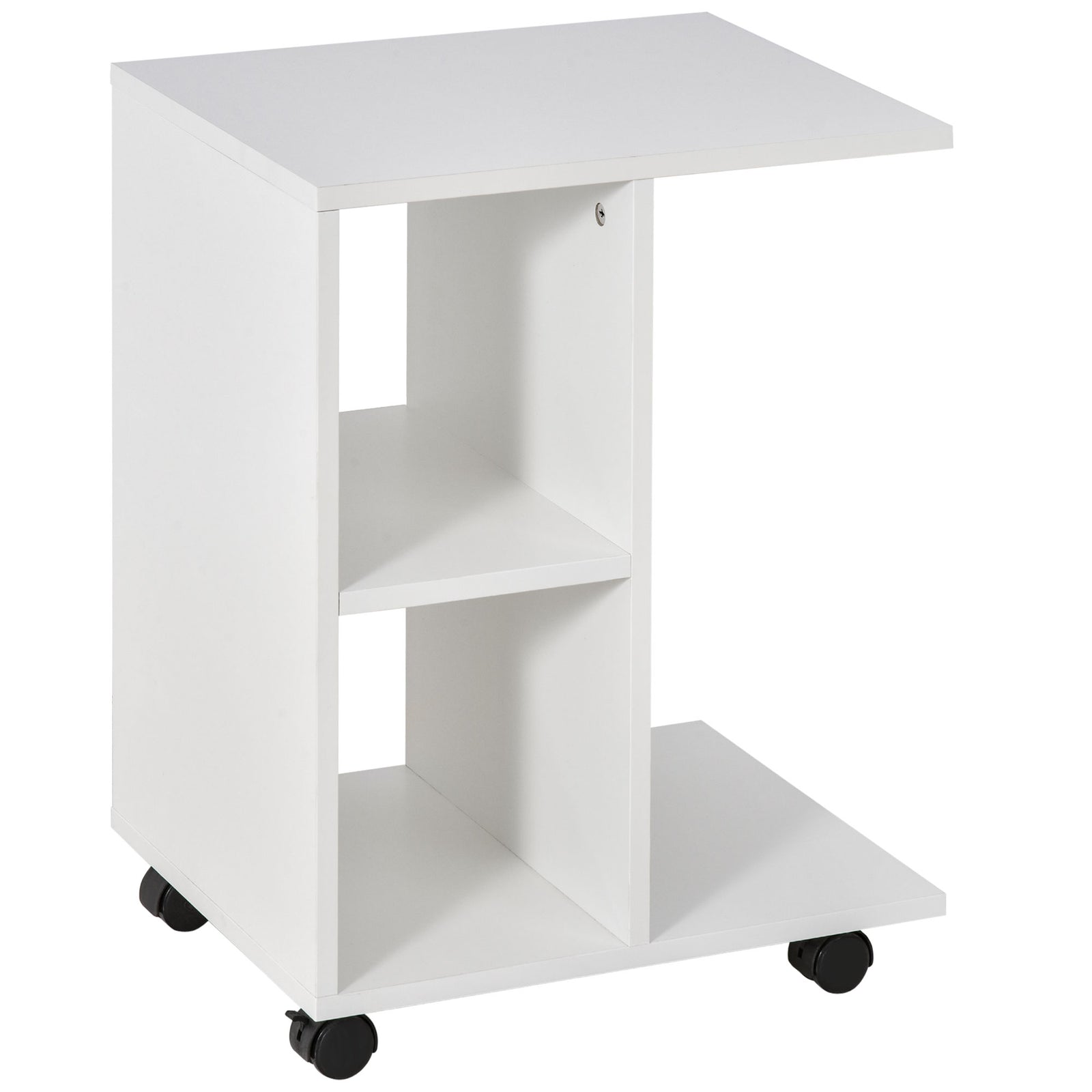 End Table Unique Storage Unit W/ 2 Shelves 4 Wheels Home | Jet Black