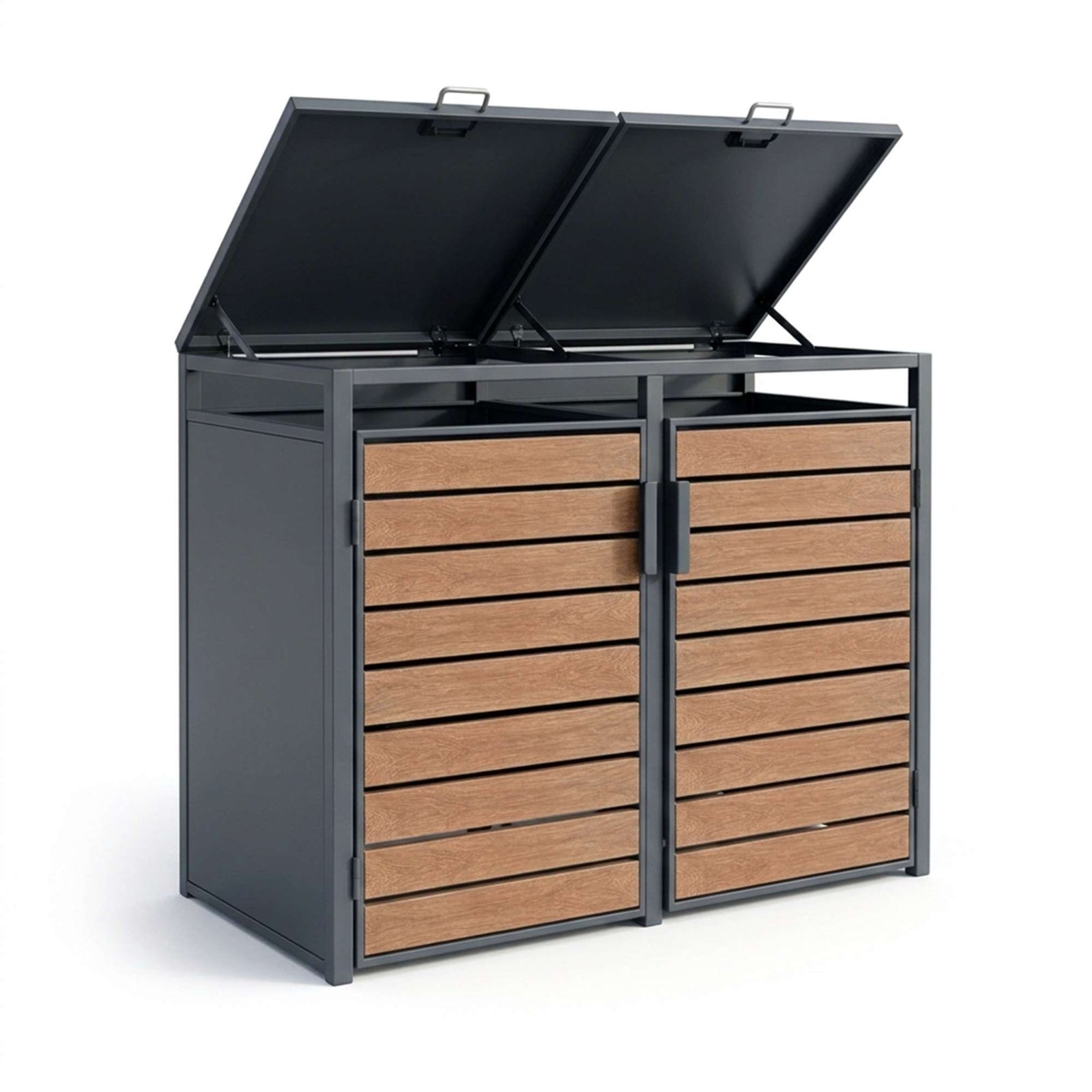 Outdoor Metal Bin Storage Double Wheelie Bin Storage Shed - Wood Slat Doors