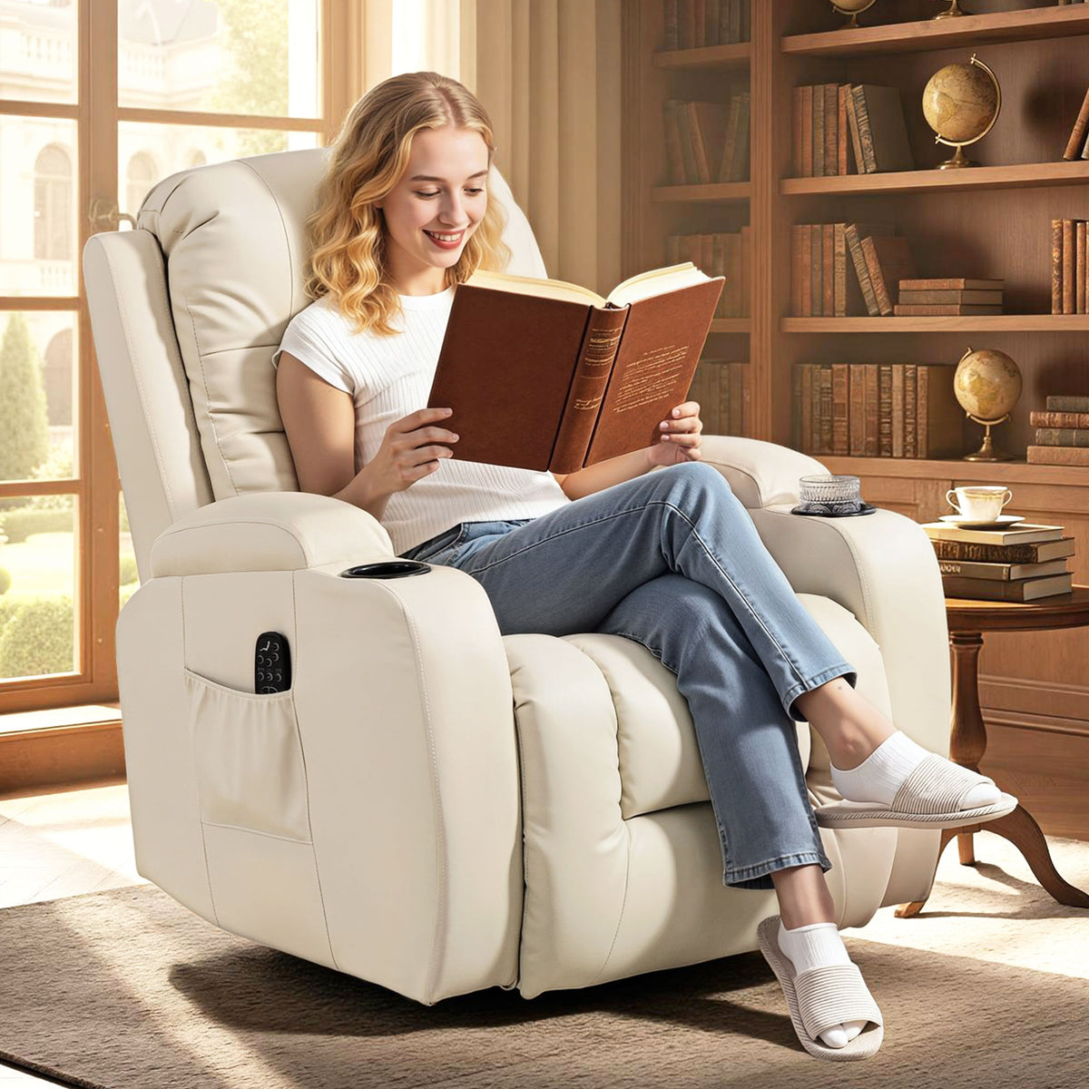 Massage Recliner Chair With 8 Vibration & Heat | Cream
