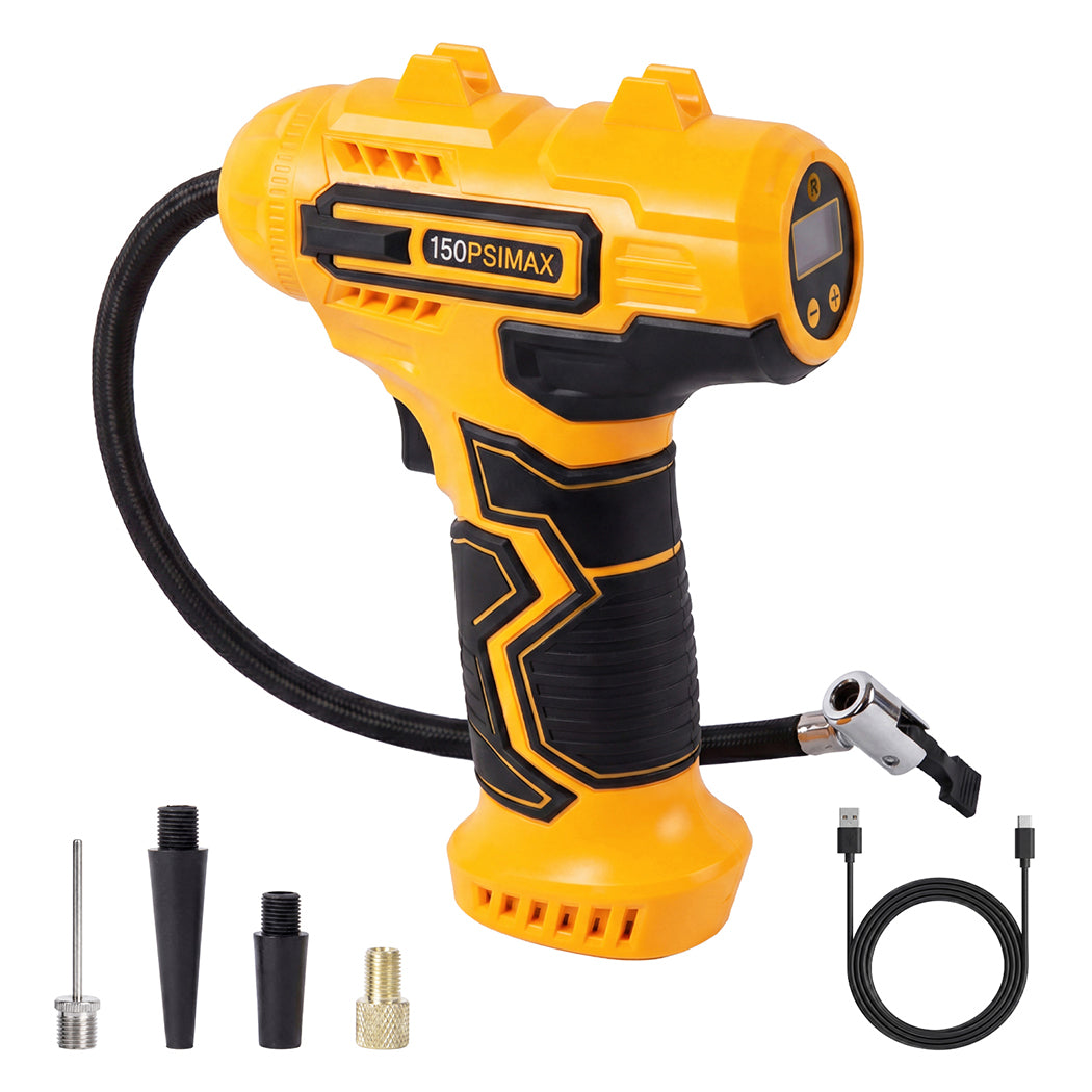 Car Tyre Inflator Cordless Air Compressor 150psi Portable Tyre Pump | Yellow