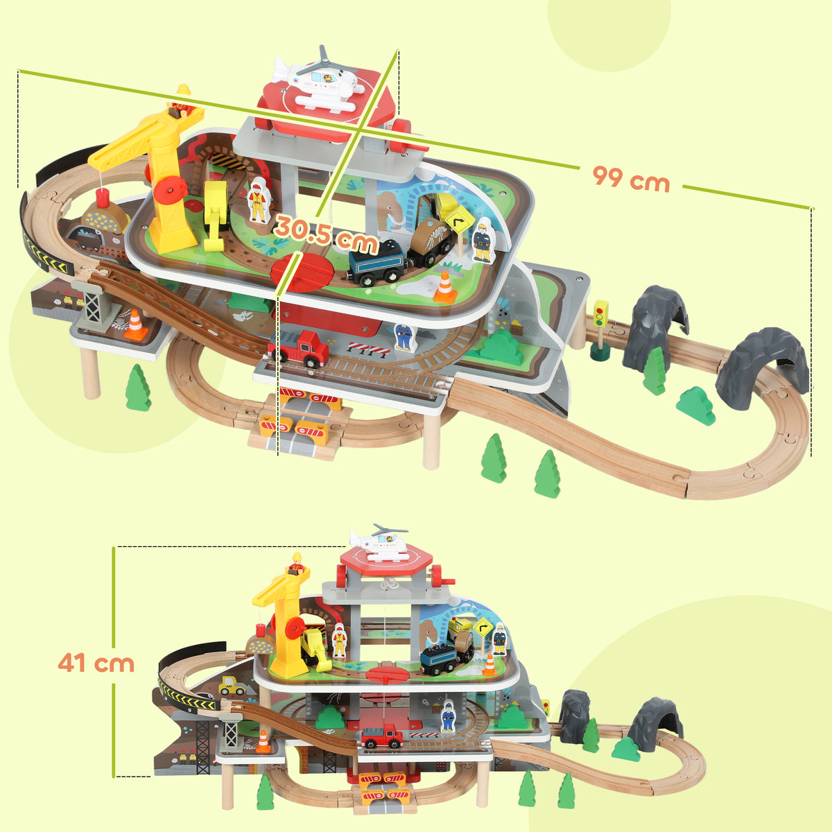 AIYAPLAY Wooden Train Set, 79 Piece Train Track Mine Themed For 3+ Years